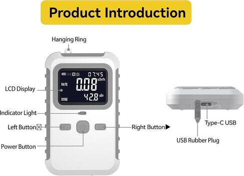 Nuclear Radiation Detector - Radiation Dosimeter with LCD Display, Stylish and Lightweight Beta Gamma X-ray Rechargeable Radiation Monitor Meter，You Can Use Anywhere in Saudi Arabia