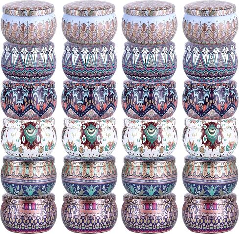 TOKSEO Candle Tin Cans 24 Pieces, 4 oz, 2 Patterns Metal Round Containers for DIY Candles, Arts & Crafts, Storage, Holiday Gifts in Saudi Arabia