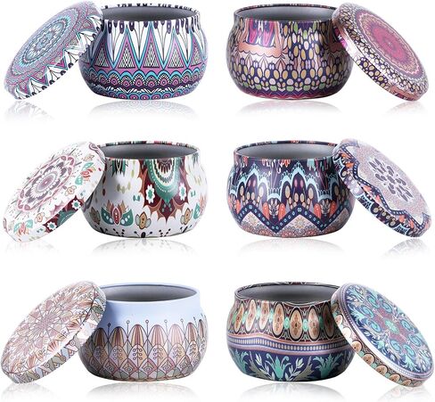 TOKSEO Candle Tin Cans 24 Pieces, 4 oz, 2 Patterns Metal Round Containers for DIY Candles, Arts & Crafts, Storage, Holiday Gifts in Saudi Arabia