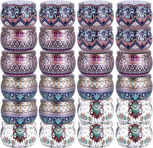 TOKSEO Candle Tin Cans 24 Pieces, 4 oz, 2 Patterns Metal Round Containers for DIY Candles, Arts & Crafts, Storage, Holiday Gifts in Saudi Arabia