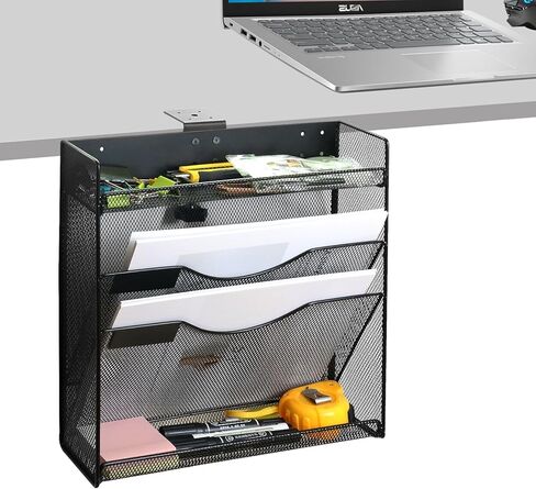 FIROK 4 Tier Under Desk File Holders, Clamp on Desk Side Drawer Organizer Storage, No Drilling Document Shelf Organizer for Home,Office supplies… in Saudi Arabia