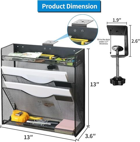 FIROK 4 طبقات حامل ملفات تحت المكتب، مشبك على منظم أدراج جانبية للمكتب، منظم رف مستندات بدون حفر للمنزل، لوازم المكتب... in Kuwait