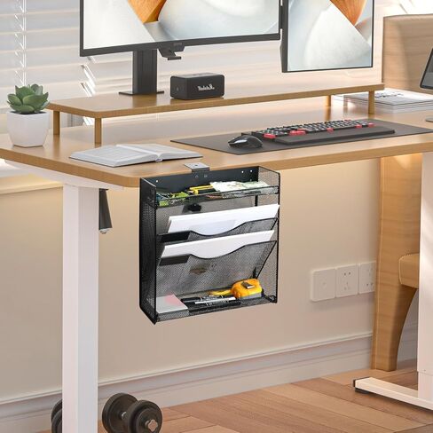 FIROK 4 طبقات حامل ملفات تحت المكتب، مشبك على منظم أدراج جانبية للمكتب، منظم رف مستندات بدون حفر للمنزل، لوازم المكتب... in Kuwait