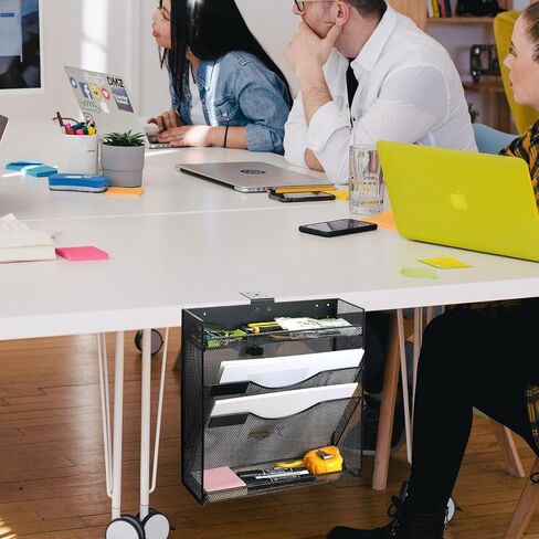 FIROK 4 طبقات حامل ملفات تحت المكتب، مشبك على منظم أدراج جانبية للمكتب، منظم رف مستندات بدون حفر للمنزل، لوازم المكتب... in Kuwait