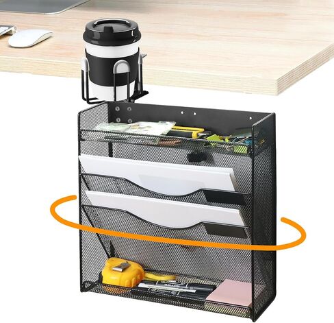 FIROK 4 Tier Under Desk File Holders, Clamp on Desk Side Drawer Organizer Storage, No Drilling Document Shelf Organizer for Home,Office supplies… in Saudi Arabia
