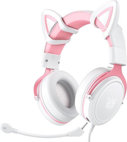 سماعات رأس سلكية للألعاب من ONITOON مع ميكروفون قابل للفصل، وسماعات أذن للفتيات على شكل قطة، وإضاءة LED، وسماعة رأس فوق الأذن للكمبيوتر الشخصي، وPS4، وPS5، وXbox، وSwitch، وصوت محيطي وأغطية أذن ناعمة من إسفنج الذاكرة، لطيفة in Kuwait