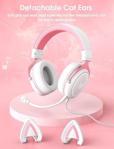 سماعات رأس سلكية للألعاب من ONITOON مع ميكروفون قابل للفصل، وسماعات أذن للفتيات على شكل قطة، وإضاءة LED، وسماعة رأس فوق الأذن للكمبيوتر الشخصي، وPS4، وPS5، وXbox، وSwitch، وصوت محيطي وأغطية أذن ناعمة من إسفنج الذاكرة، لطيفة in Kuwait