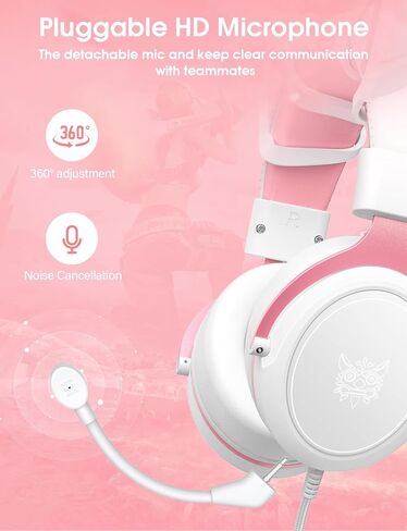 سماعات رأس سلكية للألعاب من ONITOON مع ميكروفون قابل للفصل، وسماعات أذن للفتيات على شكل قطة، وإضاءة LED، وسماعة رأس فوق الأذن للكمبيوتر الشخصي، وPS4، وPS5، وXbox، وSwitch، وصوت محيطي وأغطية أذن ناعمة من إسفنج الذاكرة، لطيفة in Kuwait