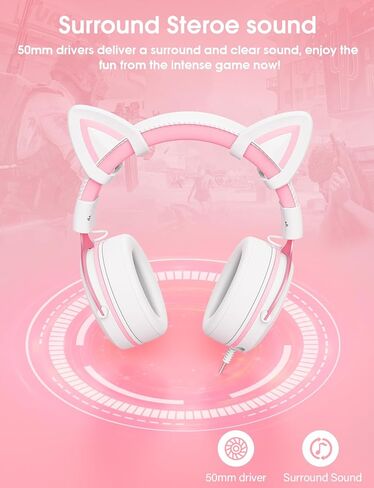 سماعات رأس سلكية للألعاب من ONITOON مع ميكروفون قابل للفصل، وسماعات أذن للفتيات على شكل قطة، وإضاءة LED، وسماعة رأس فوق الأذن للكمبيوتر الشخصي، وPS4، وPS5، وXbox، وSwitch، وصوت محيطي وأغطية أذن ناعمة من إسفنج الذاكرة، لطيفة in Kuwait
