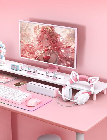 سماعات رأس سلكية للألعاب من ONITOON مع ميكروفون قابل للفصل، وسماعات أذن للفتيات على شكل قطة، وإضاءة LED، وسماعة رأس فوق الأذن للكمبيوتر الشخصي، وPS4، وPS5، وXbox، وSwitch، وصوت محيطي وأغطية أذن ناعمة من إسفنج الذاكرة، لطيفة in Kuwait