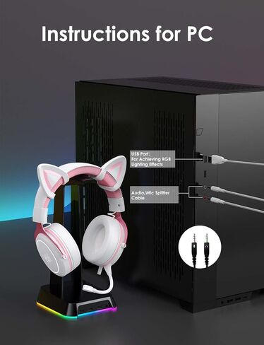 سماعات رأس سلكية للألعاب من ONITOON مع ميكروفون قابل للفصل، وسماعات أذن للفتيات على شكل قطة، وإضاءة LED، وسماعة رأس فوق الأذن للكمبيوتر الشخصي، وPS4، وPS5، وXbox، وSwitch، وصوت محيطي وأغطية أذن ناعمة من إسفنج الذاكرة، لطيفة in Kuwait