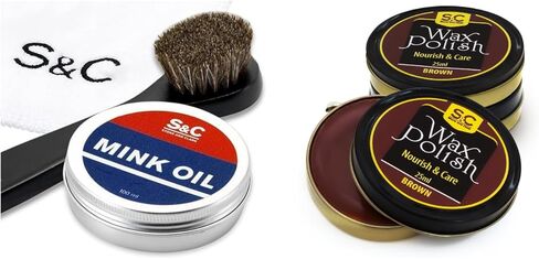 مجموعة أساسيات العناية بالأحذية من ستون آند كلارك - مجموعة تلميع الأحذية البنية الفاخرة ومجموعة بلسم زيت المنك in Kuwait