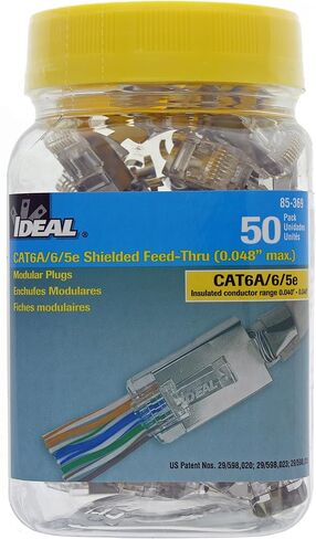 Ideal Industries INC. 85-368 Shielded Feed-Thru Modular Plug Connector, Cable Connector for CAT6A/6/5e Shielded Cables, (25 Connectors) in Kuwait