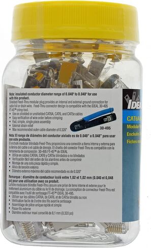 Ideal Industries INC. 85-368 Shielded Feed-Thru Modular Plug Connector, Cable Connector for CAT6A/6/5e Shielded Cables, (25 Connectors) in Kuwait