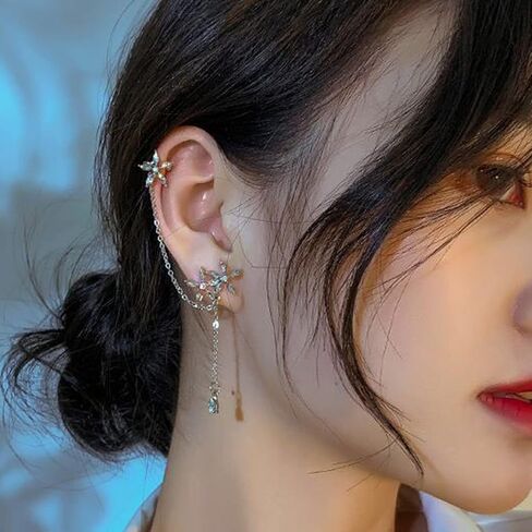 Ear Cuffs Non-Piercing Cuff Ear Rhinestone Ear Cuff Earrings Sparkling Hoop Earrings Lightweight Clip on Cartilage Earrings for Women Girls in Saudi Arabia