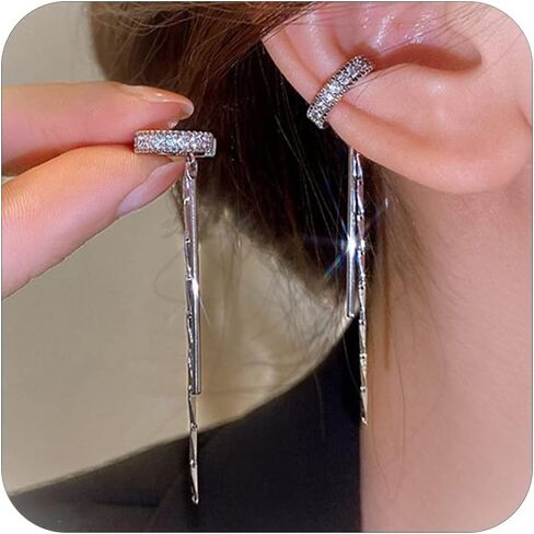 Ear Cuffs Non-Piercing Cuff Ear Rhinestone Ear Cuff Earrings Sparkling Hoop Earrings Lightweight Clip on Cartilage Earrings for Women Girls in Saudi Arabia