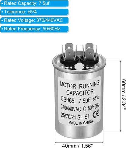 PATIKIL 7.5 فائق التوهج ± 5% 7.5MDF 370/440V AC مكثف بدء تشغيل المروحة، CBB65 مكثف تشغيل دائري لمحرك التيار المتردد لتشغيل مكيف الهواء، مكثف مضخة حرارية باردة مستقيم in Kuwait