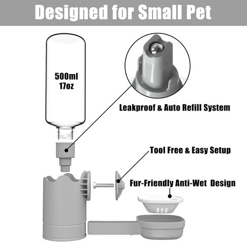 TOKAYIFE Pet Water Bottle for Cage Crate 17oz Rabbit Water Bottles Non-Drip Automatic Kettle Small Animal Water Bottle for Bunny Chinchilla Hedgehog Squirrel Ferret (Gray) in Saudi Arabia