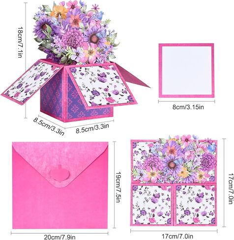 3D Flowers Pop Up Cards-Giiffu Pink Floral Greeting Cards for Mothers Day,Birthday Gift Card for Women, Paper Bouquet Card with Envelope, All Occasion Greeting Cards for Anniversary,Get Well,Thank You in Kuwait