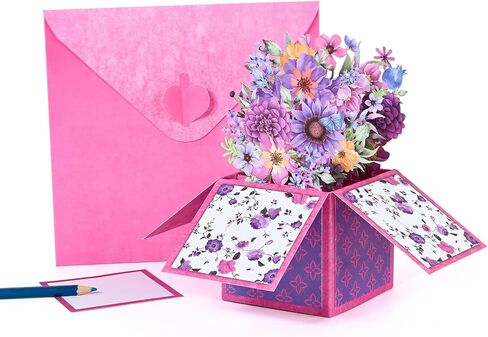 3D Flowers Pop Up Cards-Giiffu Pink Floral Greeting Cards for Mothers Day,Birthday Gift Card for Women, Paper Bouquet Card with Envelope, All Occasion Greeting Cards for Anniversary,Get Well,Thank You in Kuwait