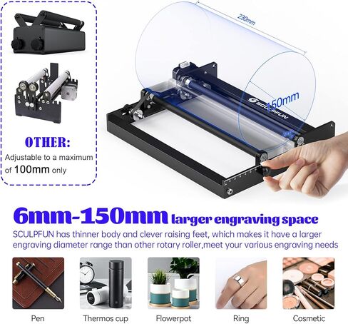 أسطوانة دوارة بالليزر من SCULPFUN، وحدة دوارة للمحور Y للنقش بالليزر، مرفق دوار بالليزر 360 درجة لنقش علب الأشياء الأسطوانية، متوافقة مع معظم آلات النقش بالليزر في السوق in Kuwait