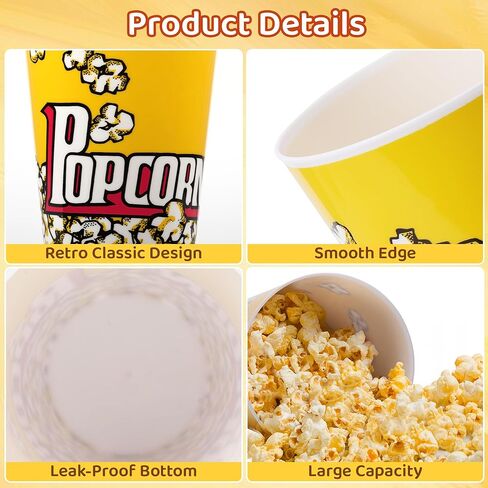 KORCCI Plastic Popcorn Containers 4Packs-Reusable Popcorn Bucket Retro Style for Movie Night, Classic Popcorn Bowl, 7.7"Tall x 4.4"Top Diameter,32oz in Kuwait