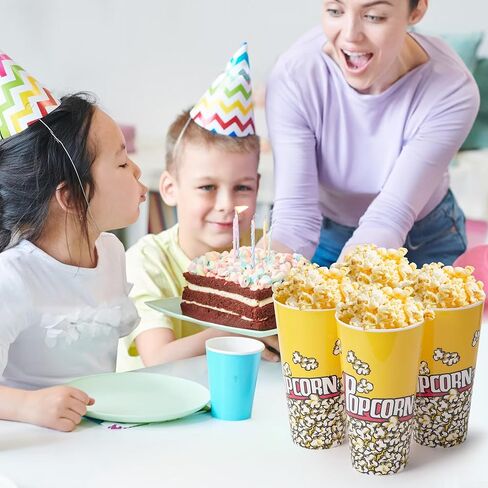 KORCCI Plastic Popcorn Containers 4Packs-Reusable Popcorn Bucket Retro Style for Movie Night, Classic Popcorn Bowl, 7.7"Tall x 4.4"Top Diameter,32oz in Kuwait