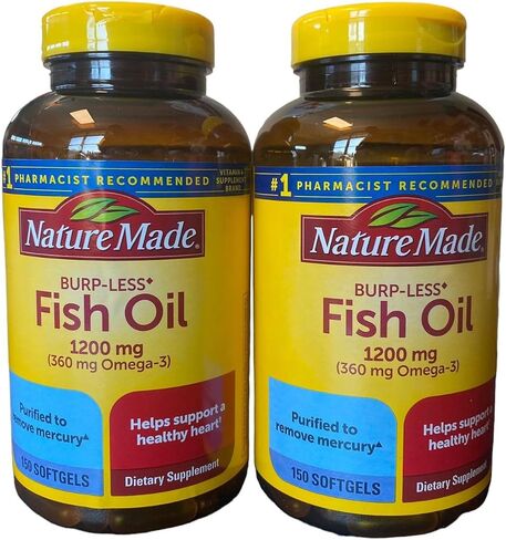 Nature Made Fish Oil 1200 mg Softgels, Omega 3 - for Healthy Heart Support, Omega 360mg FishOil Supplements 150 Softgels Twin-Pack, 150 Day Supply (300 Total softgels) in Saudi Arabia
