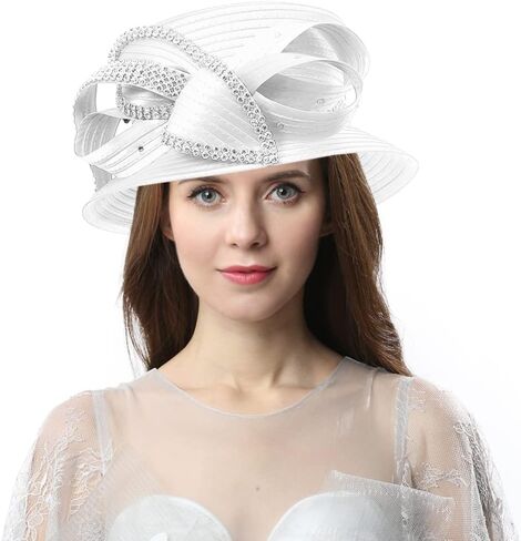 Women Gorgeous Rhinestone Tea Party Dress Bowler Cloche Bucket Derby Church Hat in Saudi Arabia