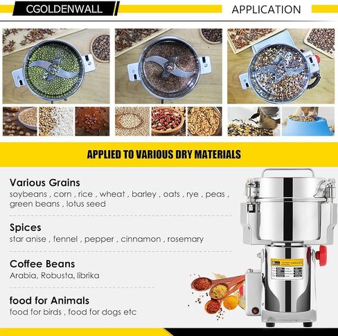 CGOLDENWALL 2500 جرام مطحنة التوابل التجارية، مطحنة الحبوب الكهربائية، آلة طحن لمختلف الحبوب، حبوب التوابل، مطحنة دقيق القمح، الطاحن المعتمد من الاتحاد الأوروبي 110 فولت 3600 وات in Saudi Arabia