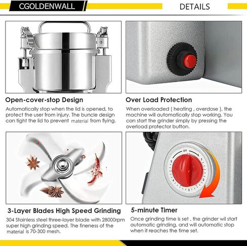 CGOLDENWALL 2500 جرام مطحنة التوابل التجارية، مطحنة الحبوب الكهربائية، آلة طحن لمختلف الحبوب، حبوب التوابل، مطحنة دقيق القمح، الطاحن المعتمد من الاتحاد الأوروبي 110 فولت 3600 وات in Saudi Arabia