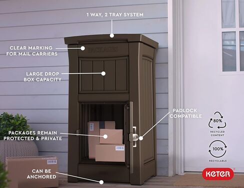 Keter Delivery Box for Porch with Lockable Secure Storage Compartment to Keep Packages Safe, One Size, Brown in Saudi Arabia