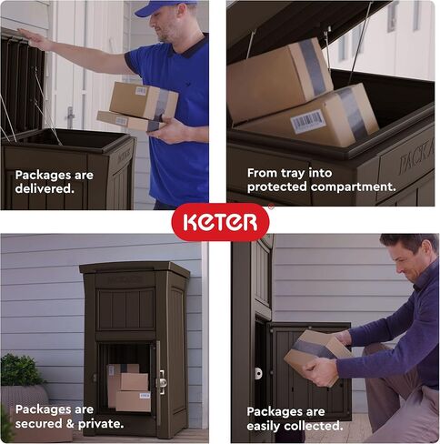 Keter Delivery Box for Porch with Lockable Secure Storage Compartment to Keep Packages Safe, One Size, Brown in Saudi Arabia