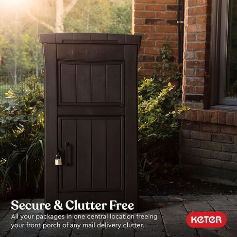 Keter Delivery Box for Porch with Lockable Secure Storage Compartment to Keep Packages Safe, One Size, Brown in Saudi Arabia