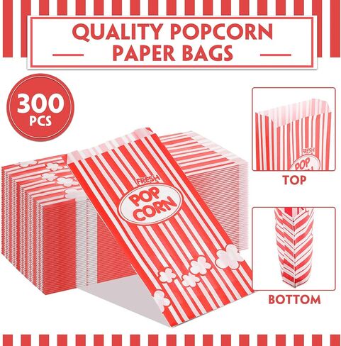 300 Pcs Popcorn Bags Grease Resistant Popcorn Bags Disposable Paper Popcorn Container for Christmas Thanksgiving Movie Theme Party Carnivals Popcorn Maker, Red and White Stripes (1 Oz) in Saudi Arabia