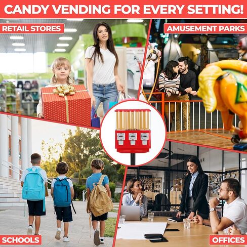 Commercial Vending Machine for Business - Triple Candy Machine Dispenser Using Quarters - Gumball Machine with Stand for Sale and Home Use for Gumballs Toys Capsules (RED) in Saudi Arabia