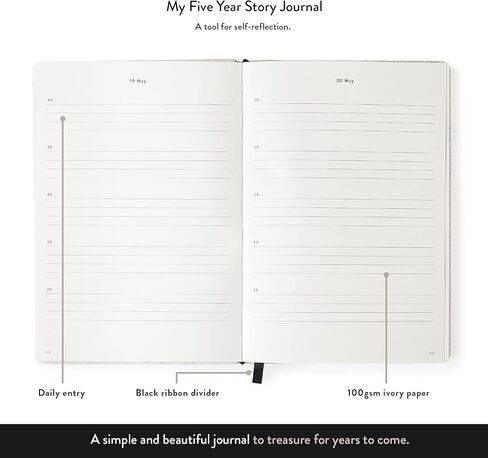 Mål Paper Five Year Journal - Cotton Hardback | Daily Dated Notebook for Mindfulness, Recovery & Positive Thinking Tool | Life Planner Log Book | Hand Finished, Unique Gifts for Men & Women in Saudi Arabia