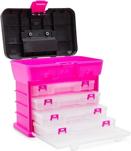 Juvale Pink Tackle Box for Women, 4 Drawer, 13 Compartment Tool Storage Organizer for Crafts, Dolls, Nail Kits, Sewing (10 x 10 Inches) in Saudi Arabia