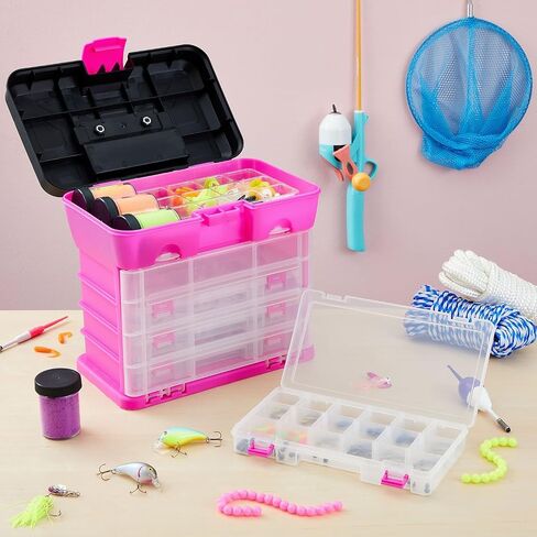 Juvale Pink Tackle Box for Women, 4 Drawer, 13 Compartment Tool Storage Organizer for Crafts, Dolls, Nail Kits, Sewing (10 x 10 Inches) in Saudi Arabia