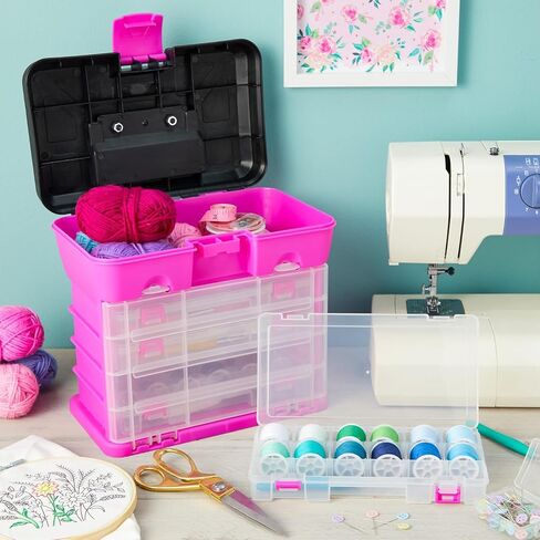 Juvale Pink Tackle Box for Women, 4 Drawer, 13 Compartment Tool Storage Organizer for Crafts, Dolls, Nail Kits, Sewing (10 x 10 Inches) in Saudi Arabia