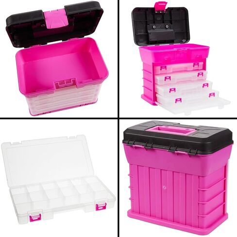 Juvale Pink Tackle Box for Women, 4 Drawer, 13 Compartment Tool Storage Organizer for Crafts, Dolls, Nail Kits, Sewing (10 x 10 Inches) in Saudi Arabia