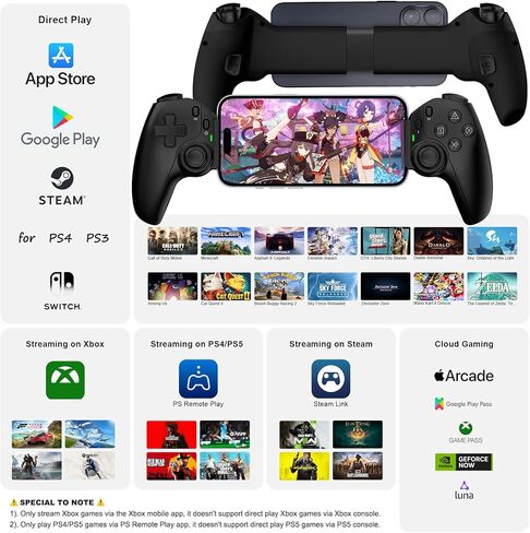 وحدة تحكم لاسلكية Megadream لأجهزة iPad والكمبيوتر اللوحي وiPhone/Android/PC/Switch/PS3/PS4 عصا تحكم Gamepad مع Turbo، تدعم لعبة Mobile Cloud، والبث على PS5/PS4/Xbox/PC، وiPhone 15/14، COD، أسود in Kuwait