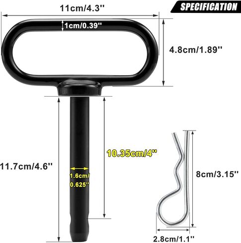 CZC AUTO Hitch Pin 5/8 x 4 بوصة دبوس وصلة مقطورة جزازة العشب، دبوس بوابة المقطورة لخطاف بسيط بيد واحدة للتشغيل والإيقاف - وصلة ربط آمنة للحديقة والسحب خلف المرفق، أسود in Kuwait