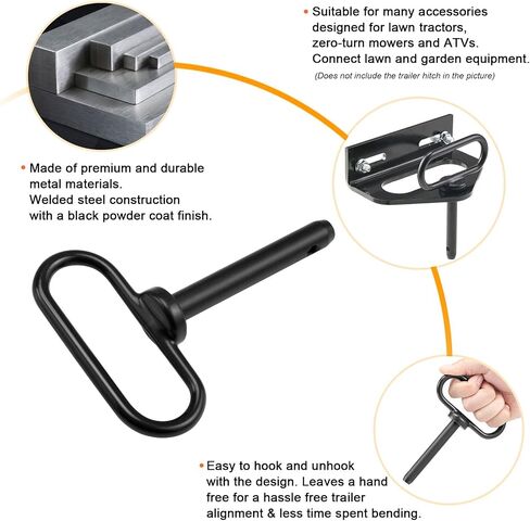 CZC AUTO Hitch Pin 5/8 x 4 بوصة دبوس وصلة مقطورة جزازة العشب، دبوس بوابة المقطورة لخطاف بسيط بيد واحدة للتشغيل والإيقاف - وصلة ربط آمنة للحديقة والسحب خلف المرفق، أسود in Kuwait