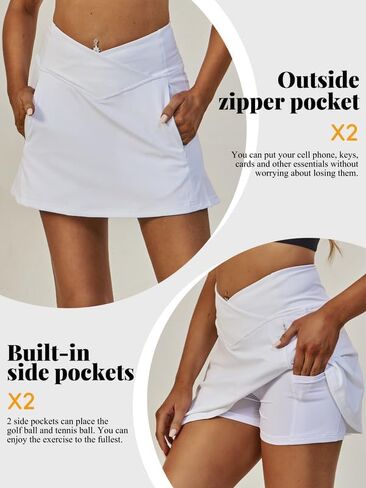 Golf Skirts for Women Crossover High Waisted Athletic Skirt Skorts Stretchy Golf Skirt with Shorts and 4 Pockets in Saudi Arabia