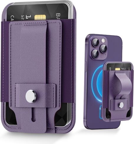 SS Magnetic Phone Wallet for MagSafe, Magnetic Card Holder for Back of Phone Compatible for iPhone 15/14/ 13/12 Series, Thin Credit Card Wallet with Kickstand, Purple in Saudi Arabia