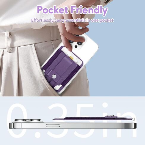 SS Magnetic Phone Wallet for MagSafe, Magnetic Card Holder for Back of Phone Compatible for iPhone 15/14/ 13/12 Series, Thin Credit Card Wallet with Kickstand, Purple in Saudi Arabia