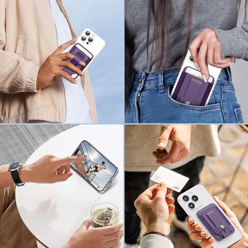 SS Magnetic Phone Wallet for MagSafe, Magnetic Card Holder for Back of Phone Compatible for iPhone 15/14/ 13/12 Series, Thin Credit Card Wallet with Kickstand, Purple in Saudi Arabia