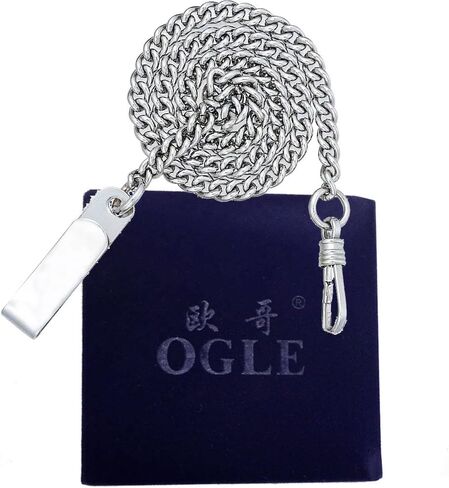 OGLE 3ATM مقاومة للماء عتيقة من الفولاذ المقاوم للصدأ هيكل ذهبي أبيض وجه كبير قرص كبير تقويم تاريخ اليوم فوب ذاتية اللف هيكل عظمي ميكانيكي ساعة جيب سلسلة صندوق in Kuwait