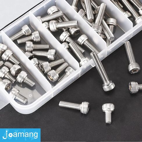 Joamang M5 x 10mm 14mm 18mm 20mm 25mm براغي غطاء رأس المقبس، الفولاذ المقاوم للصدأ 304، محرك ألين سداسي متري، لمسة نهائية لامعة، ملولبة بالكامل، مجموعة متنوعة 50 قطعة in Kuwait